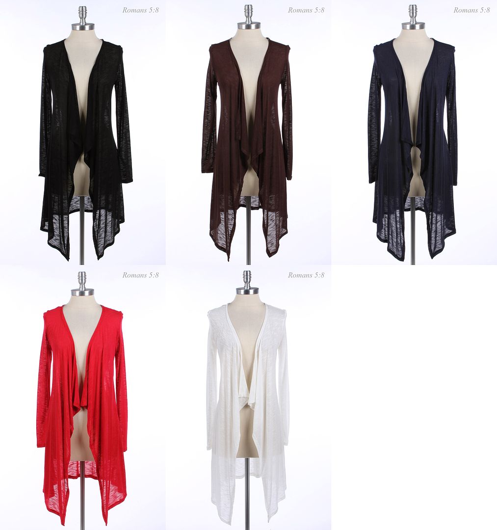 Slub Long Sleeve Draped Open Cardigan Various Color and Size