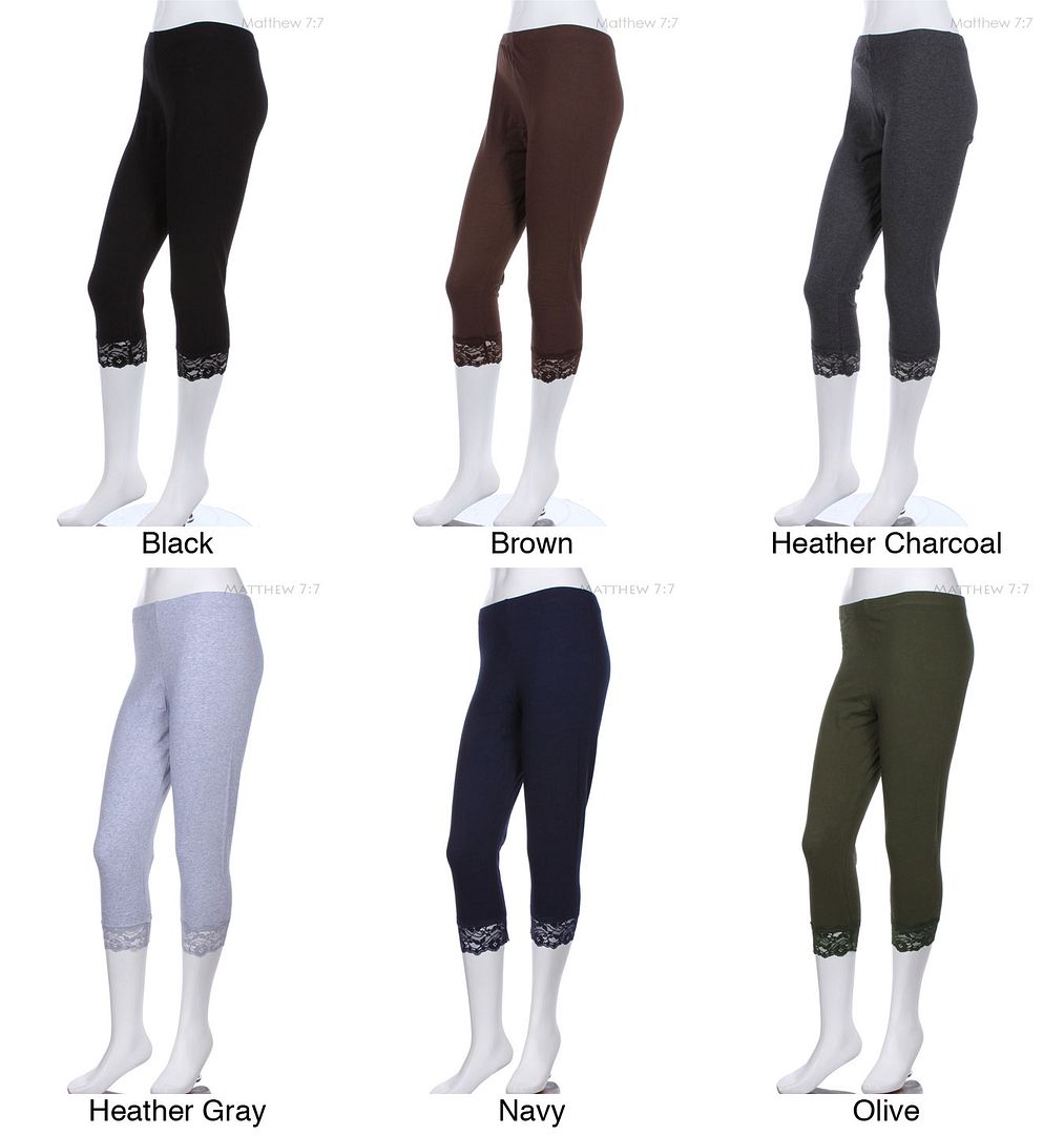 [PLUS SIZE] Plain Capri Leggings with Hem Lace Tights Skinny VARIOUS