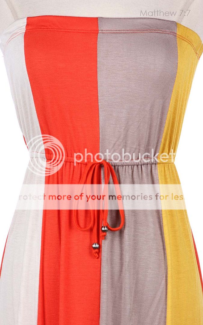   Color Block Full Long Maxi Dress Front Ribbon Stretch Elastic  