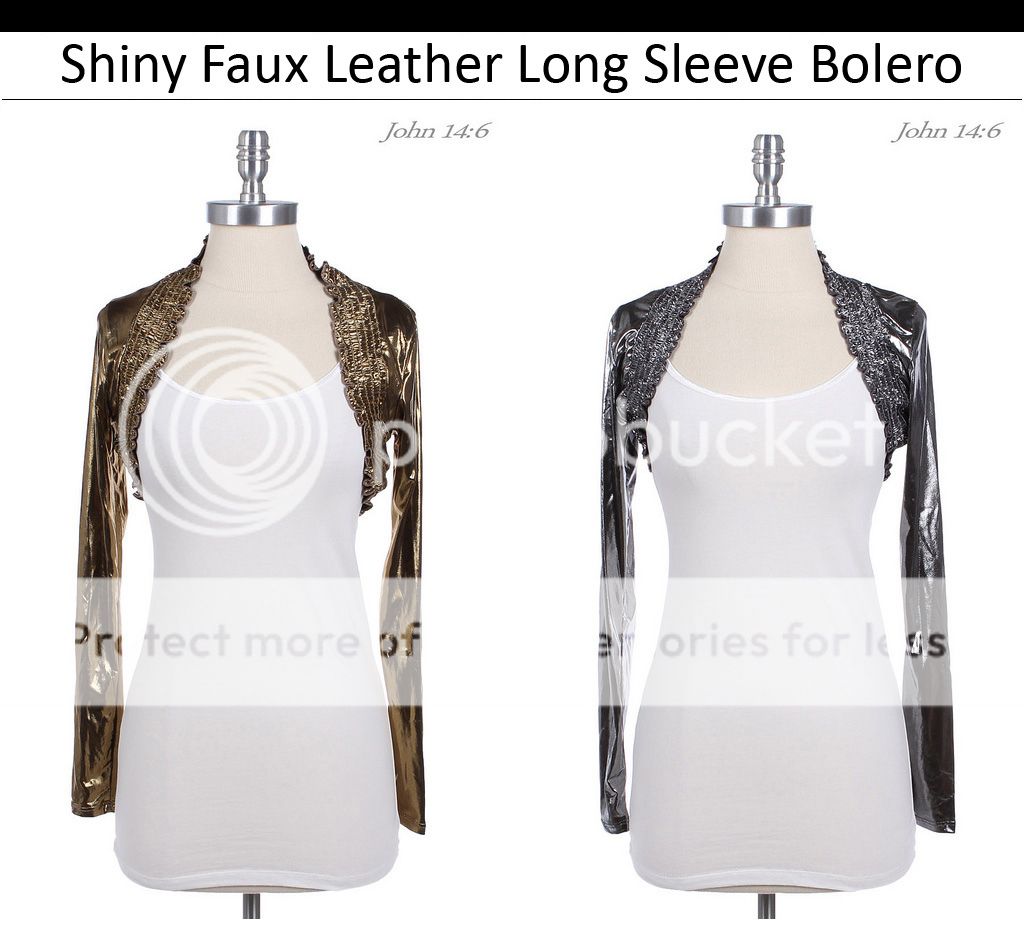 A8597 23_Shiny Faux Leather Long Sleeve Shirred Bolero