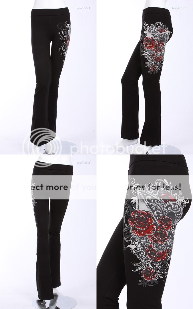 Yoga Pants with Fleur De Lis & Roses Print with Stones Very High 